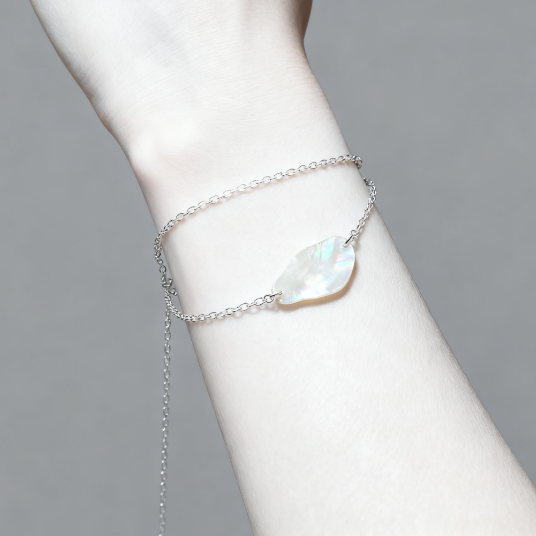 Minimalist White Mother of Pearl & Thin Silver Chain Bracelet