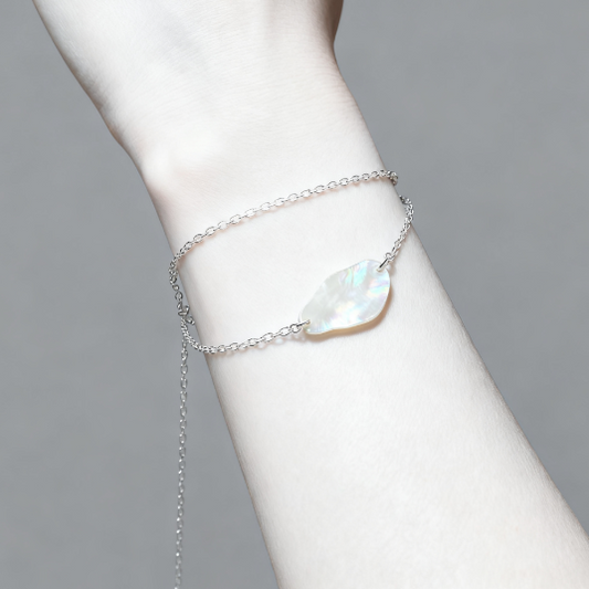 Minimalist White Mother of Pearl & Thin Silver Chain Bracelet